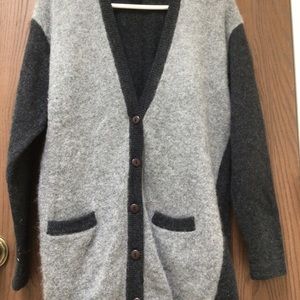 Summit Hill gray tones cardigan fluffy lambs wool angora pockets, sz M